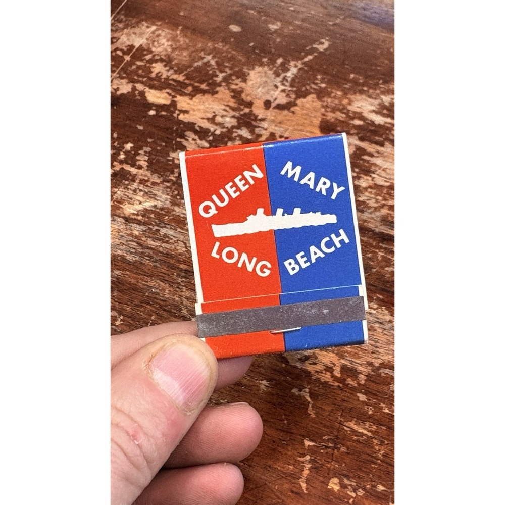 Vintage Unused Queen Mary Long Beach, California Match Book Front Strike Matches